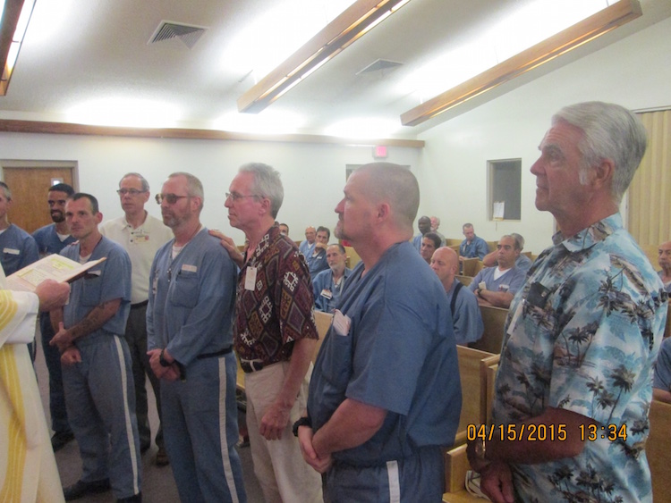 Inmates attending a chapel service.
